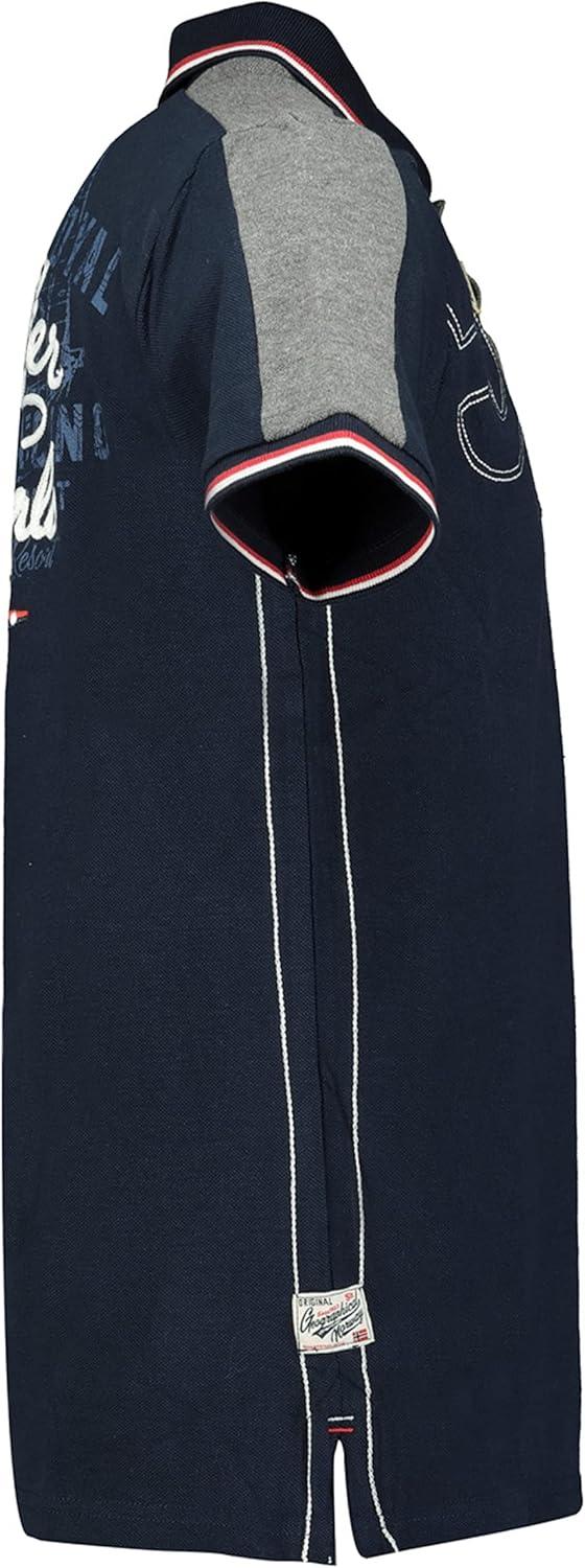 image:imageGeographical Norway Kalvin Men Polo Homme Imprim Classique Coton Manches Courtes Dcontract Col Bouton Casual Shirt Tops Regular Fit Style ClassicMarine