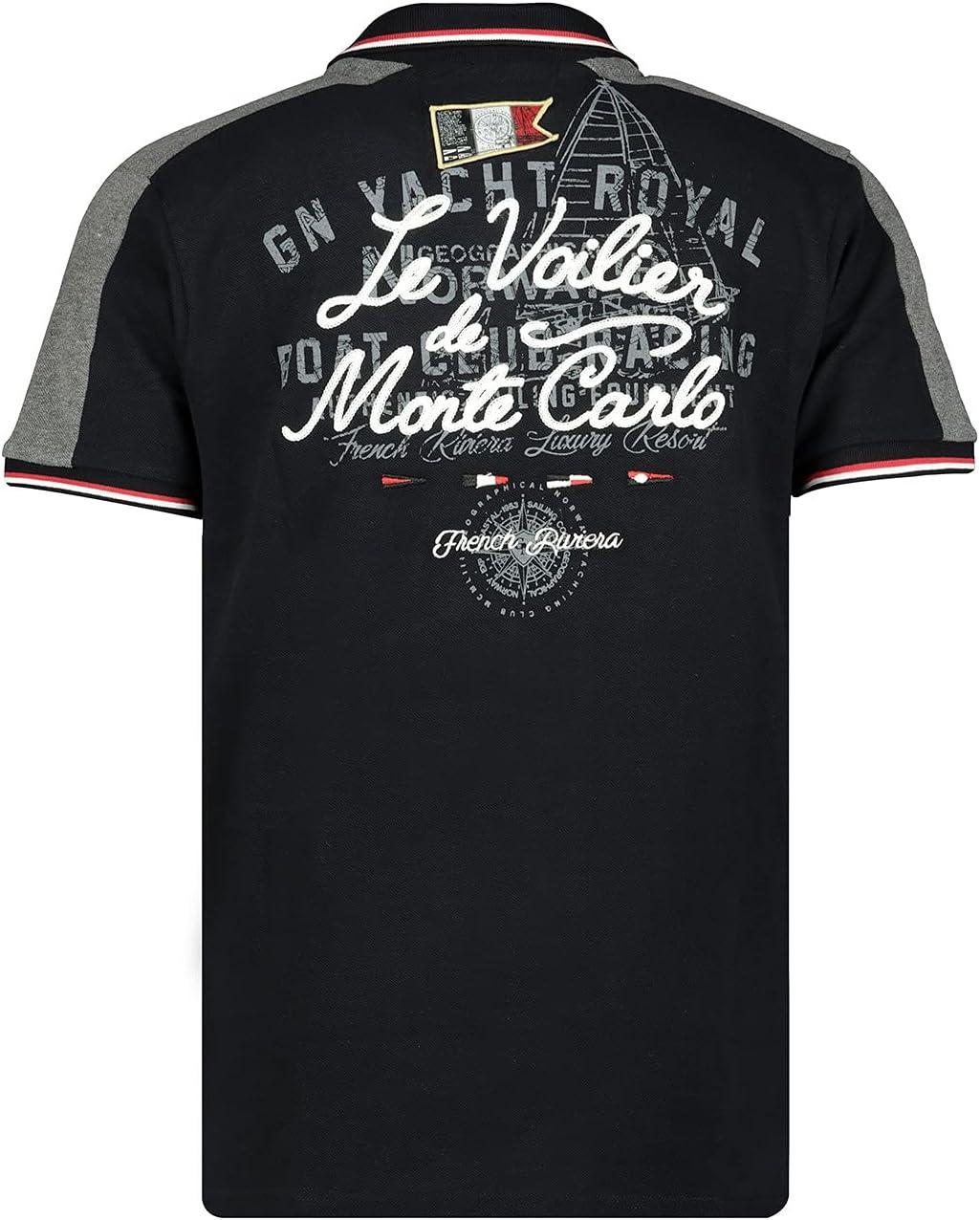 image:imageGeographical Norway Kalvin Men Polo Homme Imprim Classique Coton Manches Courtes Dcontract Col Bouton Casual Shirt Tops Regular Fit Style ClassicNoir