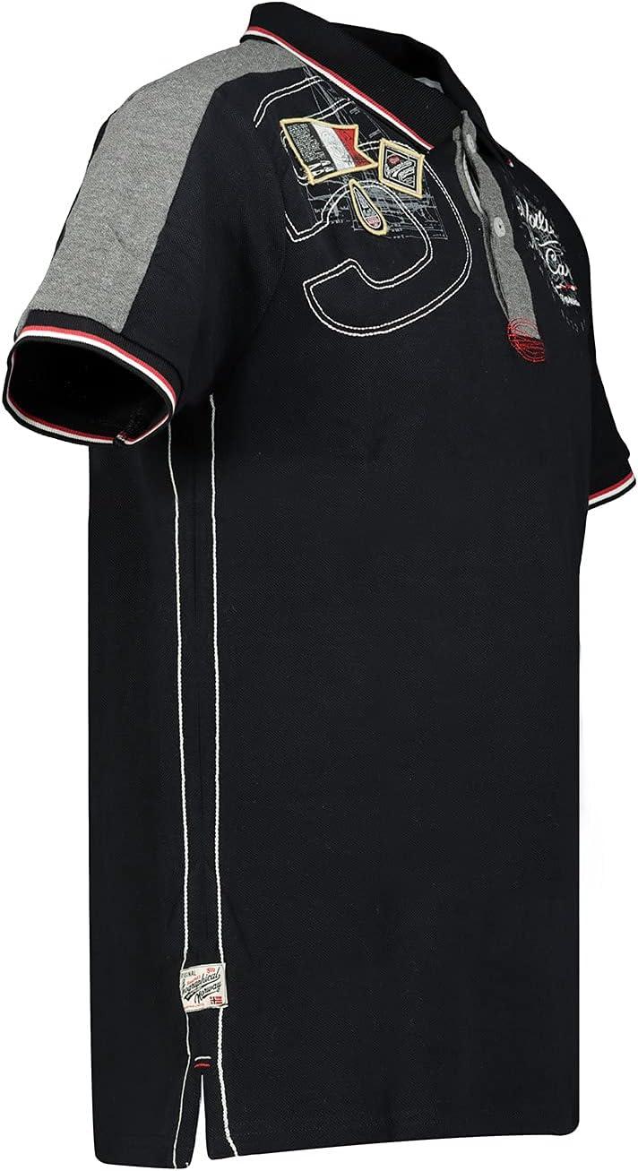 image:imageGeographical Norway Kalvin Men Polo Homme Imprim Classique Coton Manches Courtes Dcontract Col Bouton Casual Shirt Tops Regular Fit Style ClassicNoir