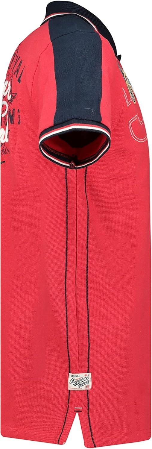 image:imageGeographical Norway Kalvin Men Polo Homme Imprim Classique Coton Manches Courtes Dcontract Col Bouton Casual Shirt Tops Regular Fit Style ClassicRouge