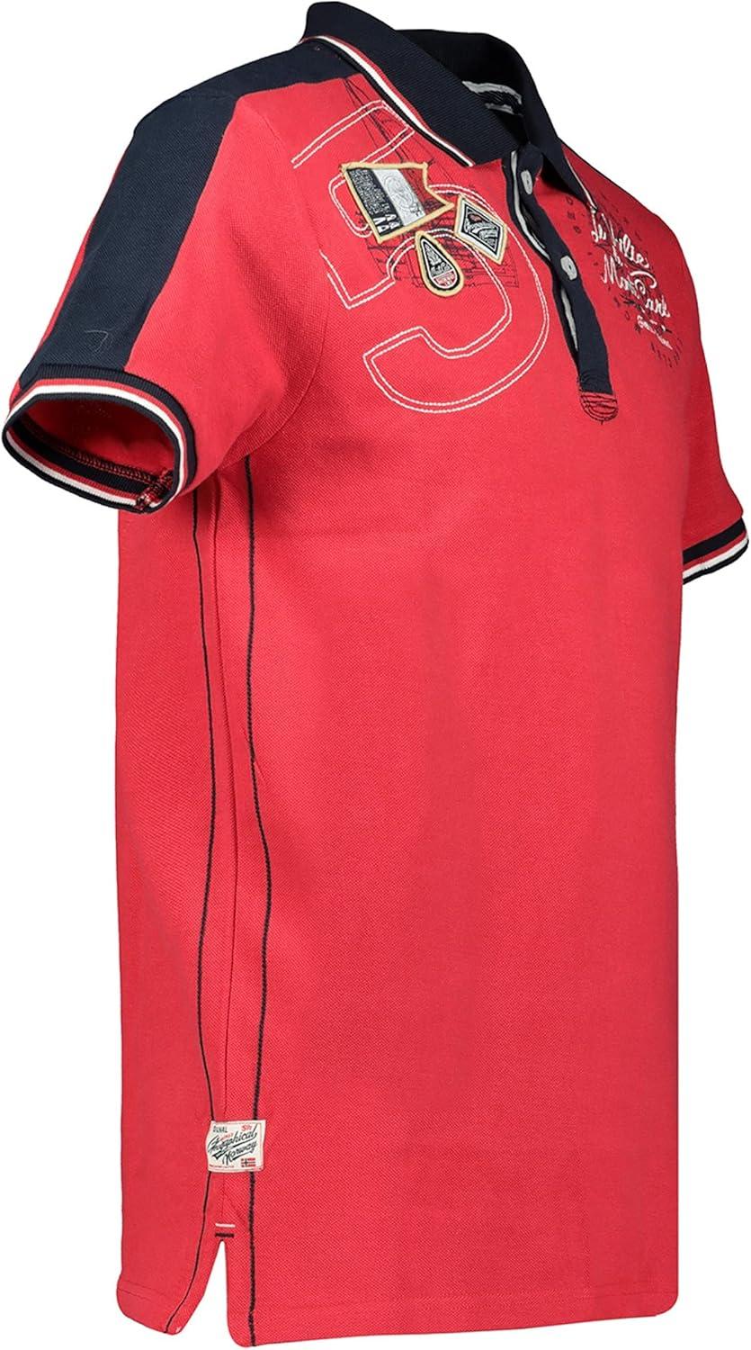 image:imageGeographical Norway Kalvin Men Polo Homme Imprim Classique Coton Manches Courtes Dcontract Col Bouton Casual Shirt Tops Regular Fit Style ClassicRouge