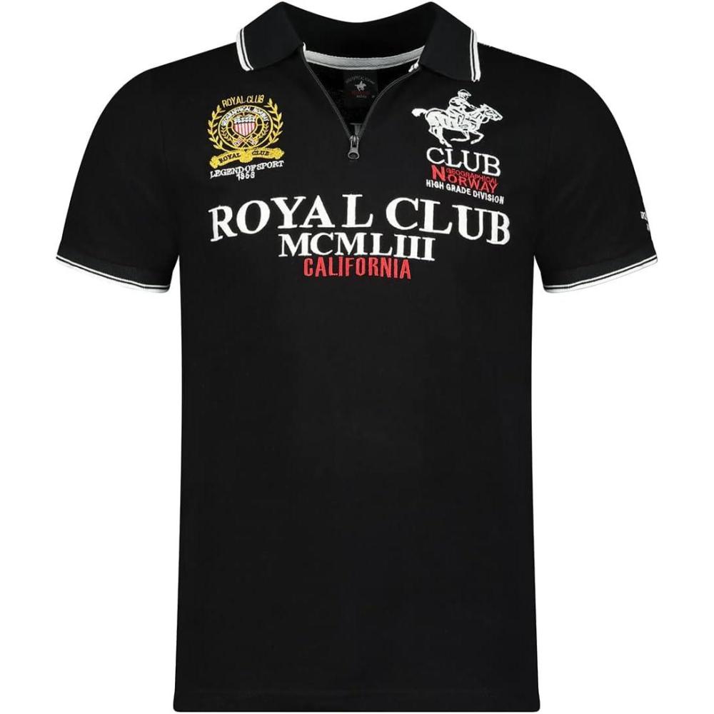 image:imageGeographical Norway KERATINE Men Polo Homme Imprim Classique Coton Manches Courtes Dcontract Col Zipp Casual Shirt Tops Regular Fit Style ClassicNoir