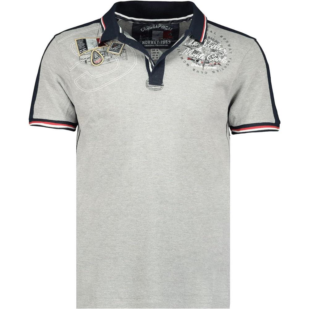 image:imageGeographical Norway Kalvin Men Polo Homme Imprim Classique Coton Manches Courtes Dcontract Col Bouton Casual Shirt Tops Regular Fit Style ClassicGris Mlang