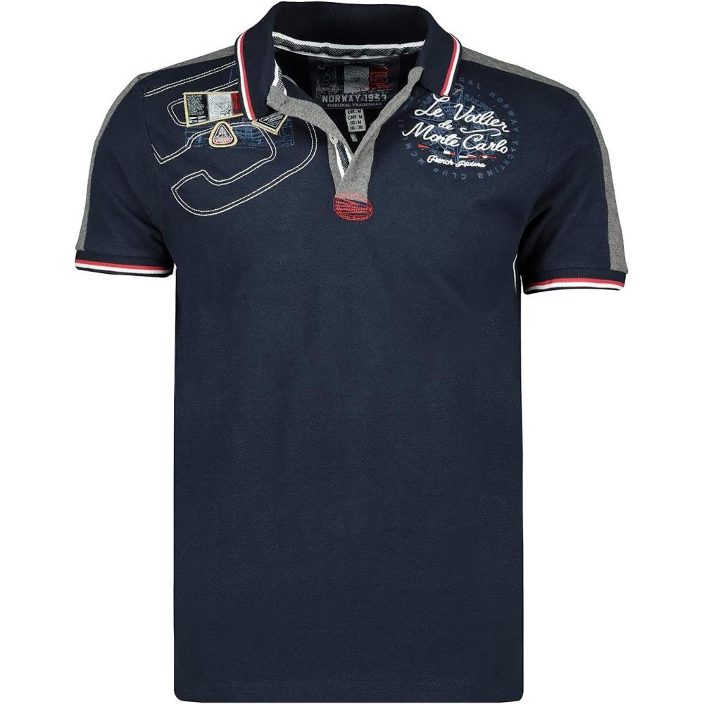 image:imageGeographical Norway Kalvin Men Polo Homme Imprim Classique Coton Manches Courtes Dcontract Col Bouton Casual Shirt Tops Regular Fit Style ClassicMarine