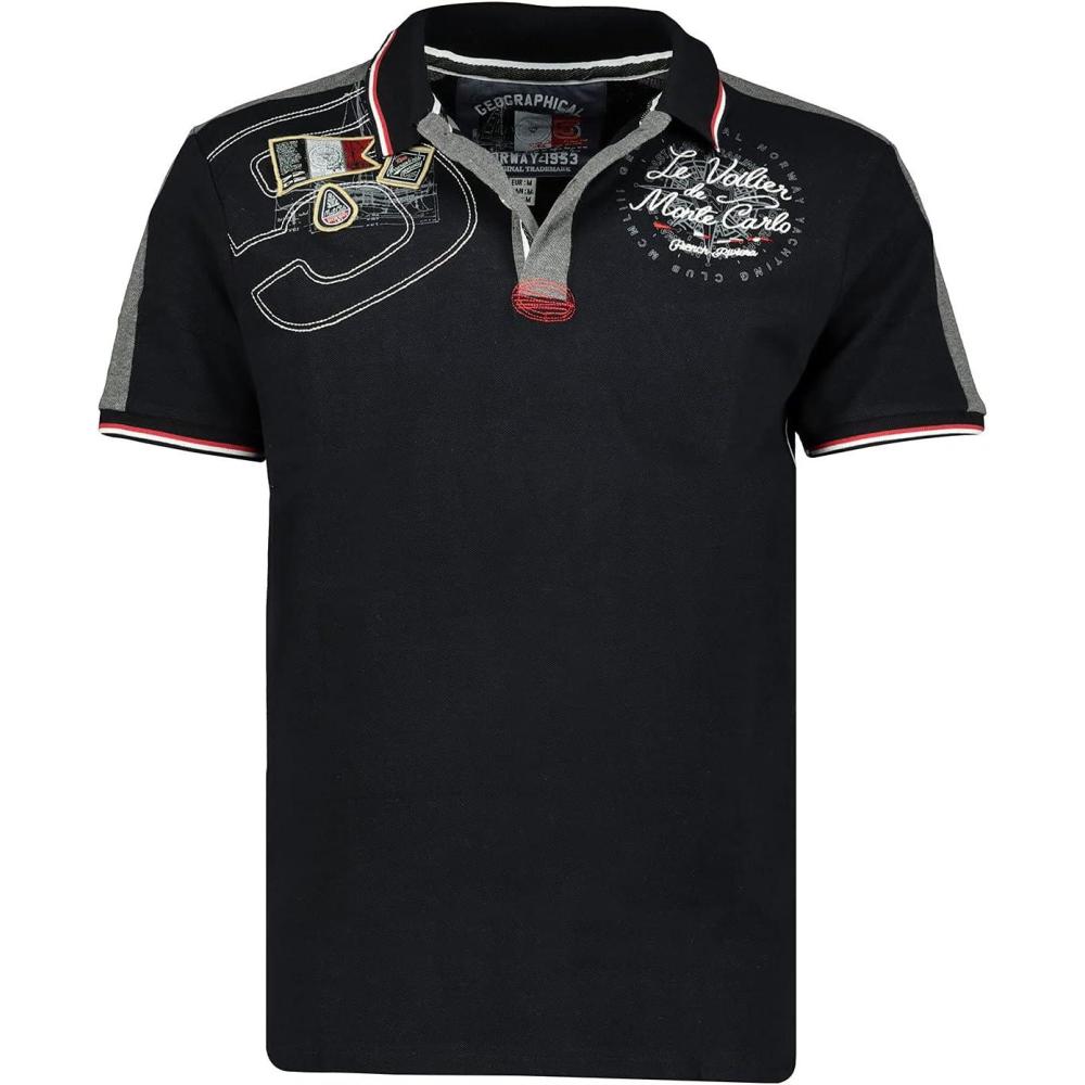 image:imageGeographical Norway Kalvin Men Polo Homme Imprim Classique Coton Manches Courtes Dcontract Col Bouton Casual Shirt Tops Regular Fit Style ClassicNoir
