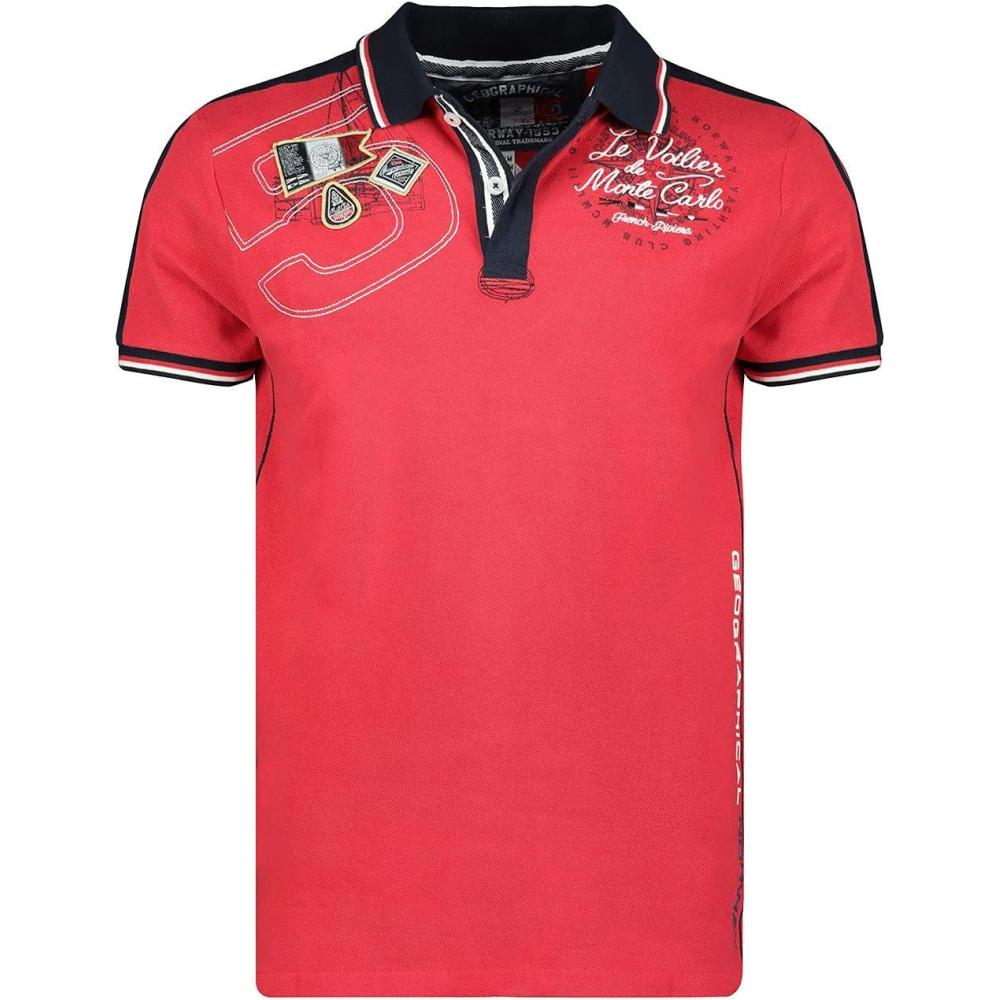 image:imageGeographical Norway Kalvin Men Polo Homme Imprim Classique Coton Manches Courtes Dcontract Col Bouton Casual Shirt Tops Regular Fit Style ClassicRouge