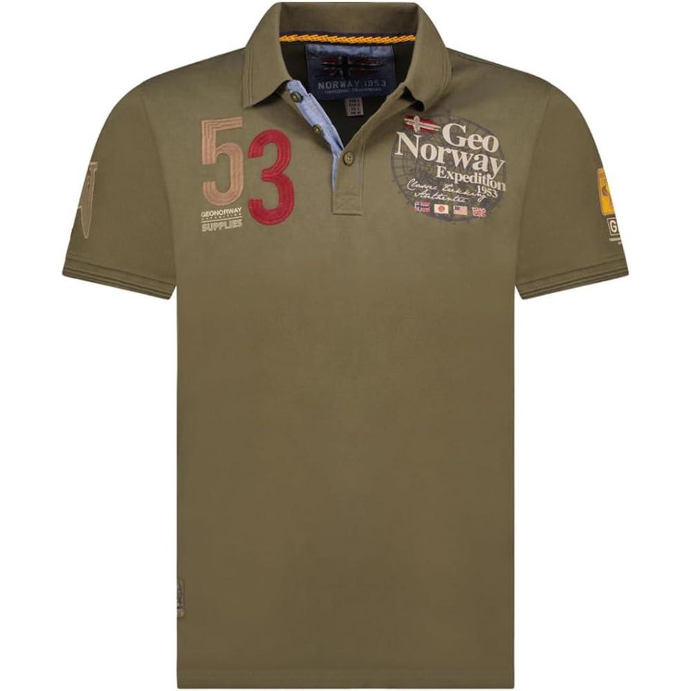 image:imageGeographical Norway Kelan Men Polo Homme Classique Polos Coton Manches Courtes Decontracte Col Bouton Casual Shirt Tops Regular Classic Printemps tKaki