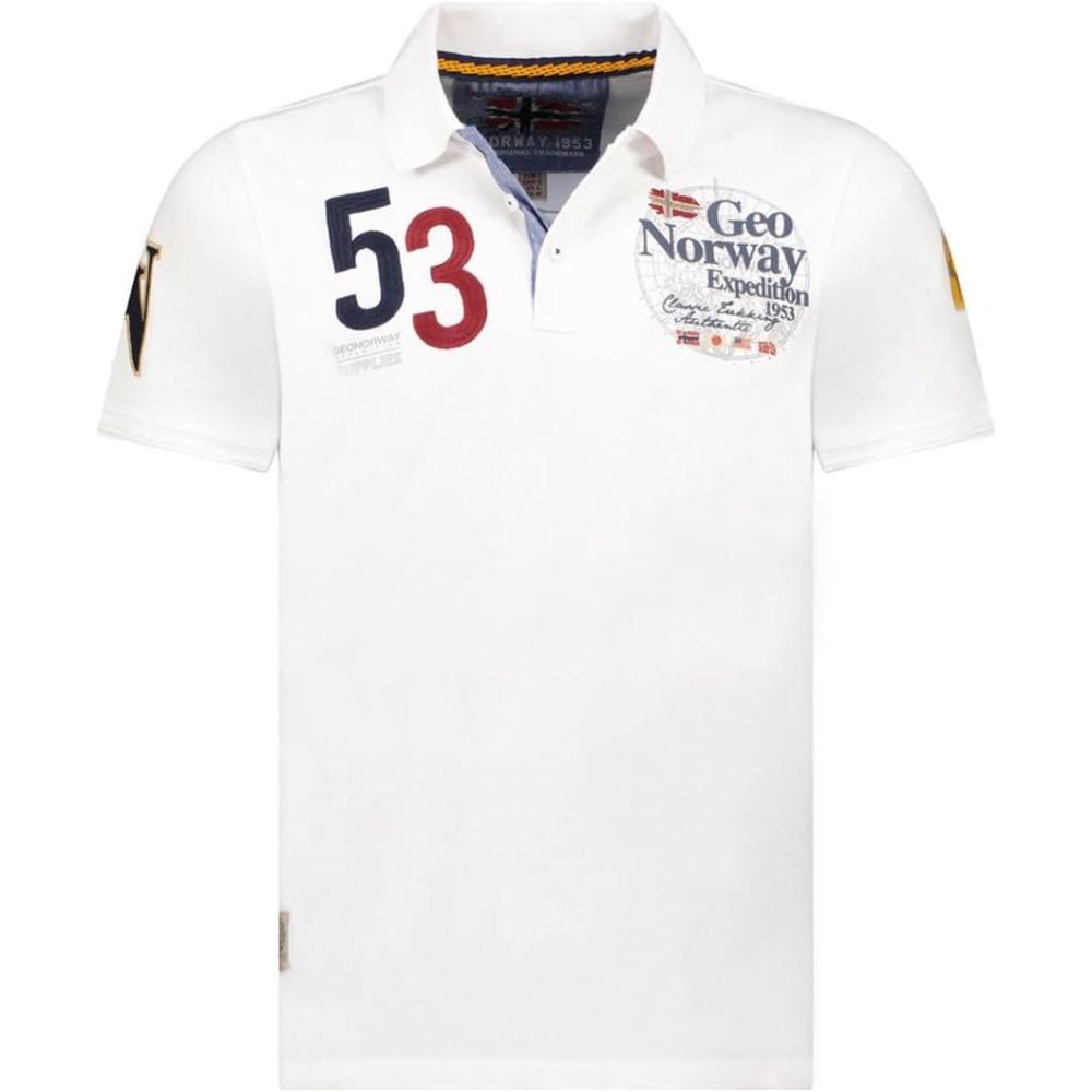 image:imageGeographical Norway Kelan Men Polo Homme Classique Polos Coton Manches Courtes Decontracte Col Bouton Casual Shirt Tops Regular Classic Printemps tBlanc