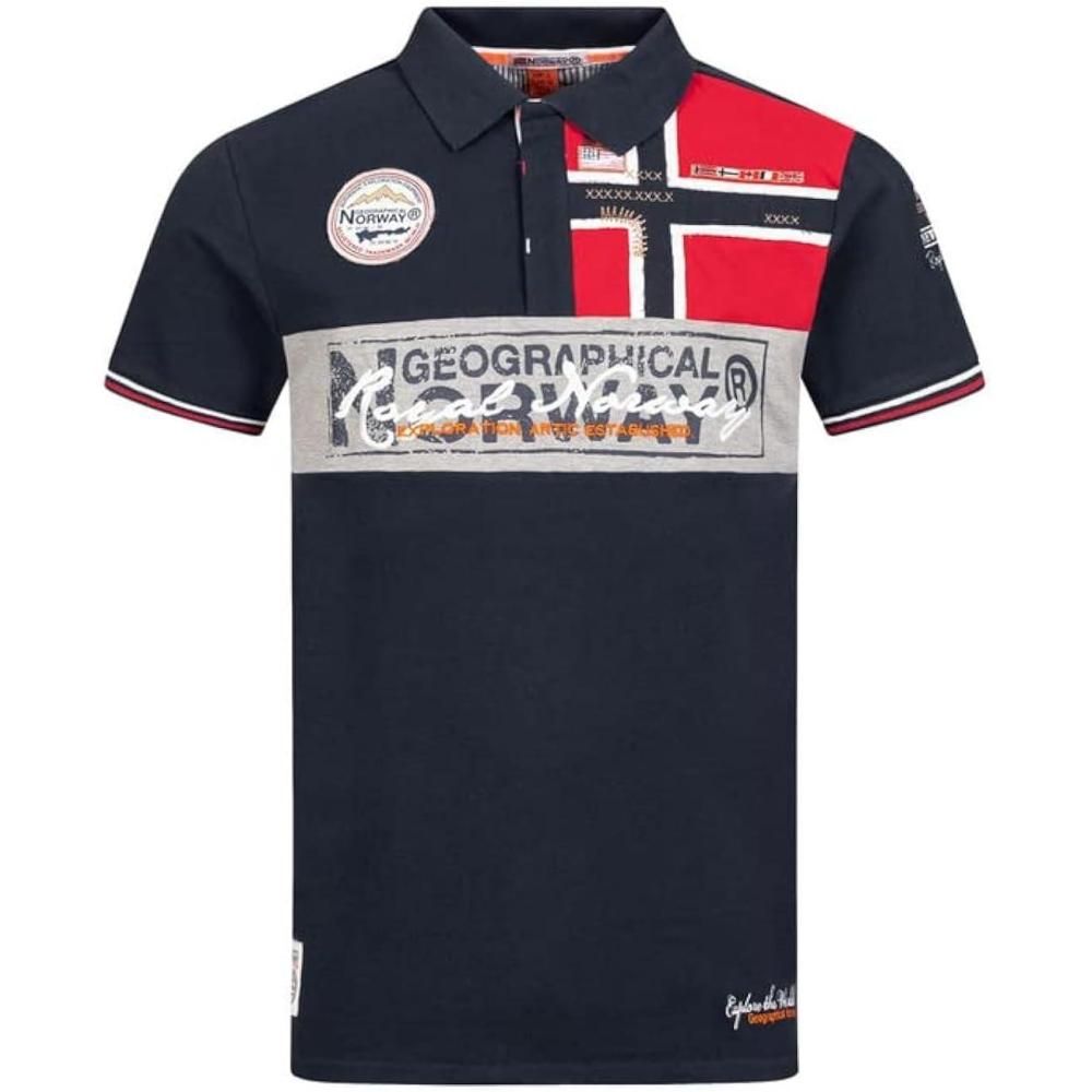 image:imageGeographical Norway Kidney Men Polo Homme Imprim Classique Coton Manches Courtes Dcontract Col Bouton Casual Shirt Tops Regular Fit Style ClassicMarine