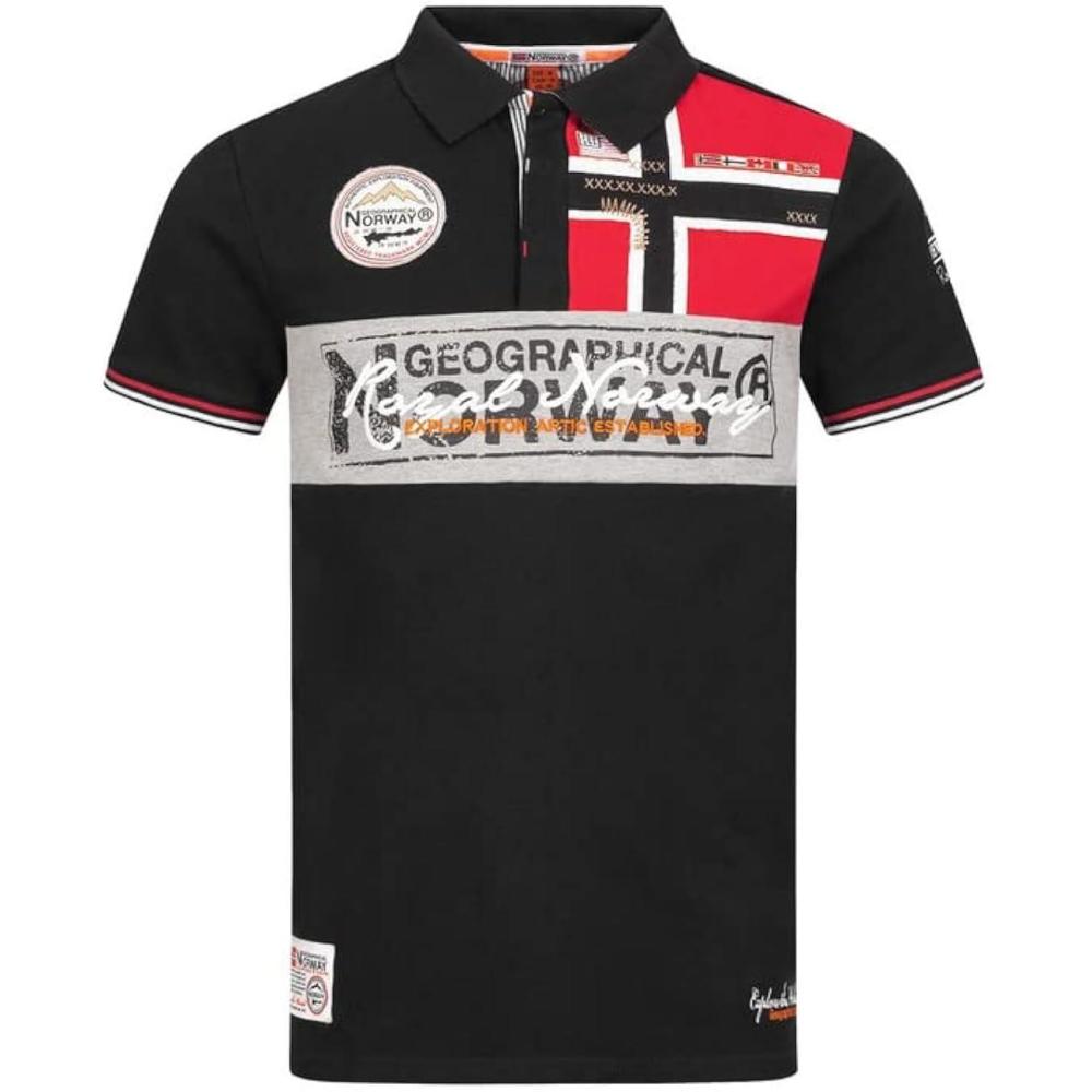 image:imageGeographical Norway Kidney Men Polo Homme Imprim Classique Coton Manches Courtes Dcontract Col Bouton Casual Shirt Tops Regular Fit Style ClassicNoir